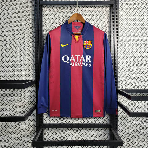 14-15 Barcelona Home Long Sleeve Cheap Soccer Jerseys 