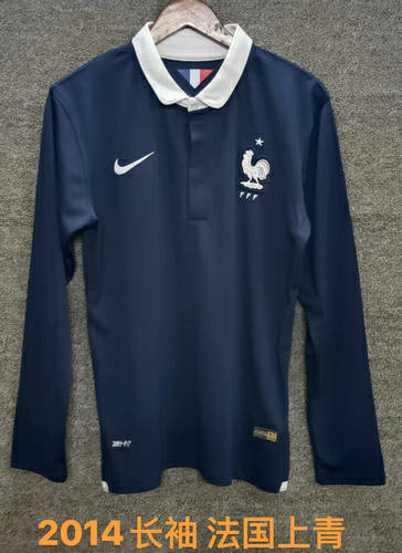 2014 France Home Long Sleeves Retro Cheap Soccer Jerseys