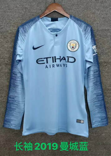 18-19 Manchester City Home Long Sleeves Retro Cheap Soccer Jerseys