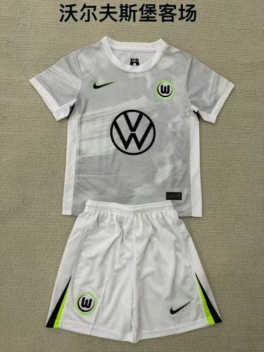 25-26 Wolfsburg Away Kids Cheap Soccer Jerseys