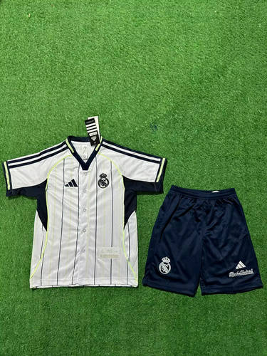 25-26 Real Madrid Baseball Unifor Kids Cheap Soccer Jerseys