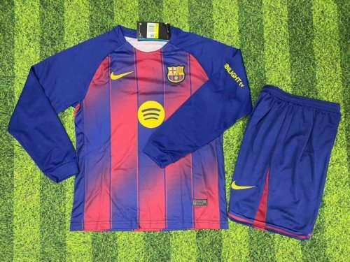 25-26 Barcelona Home Kids Long Sleeve Cheap Soccer Jerseys