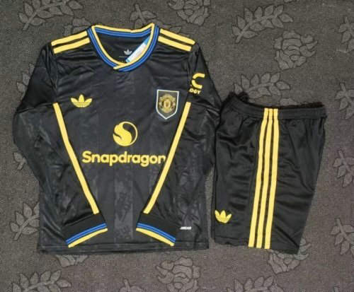 25-26 Man United Away Long Sleeve Kids Cheap Soccer Jerseys