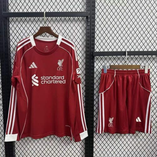 25-26 Liverpool Home Long Sleeve Kids Cheap Soccer Jerseys