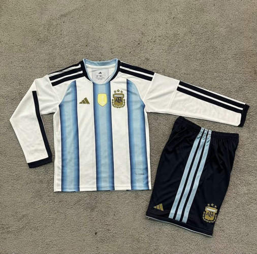 26-27 Argentina Home Long Sleeve Kids Cheap Soccer Jerseys