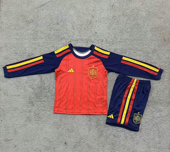 26-27 Spain Home Long Sleeve Kids Cheap Soccer Jerseys
