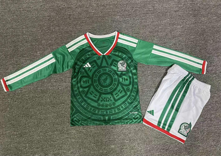 2026 Mexico Home Long Sleeve Kids Cheap Soccer Jerseys