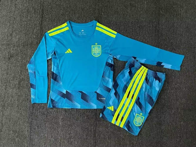 26-27 Spain Goalkeeper Long Sleeve Kids Cheap Soccer Jerseys