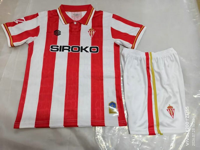 26-27 Sporting de Gijon Home Kids Cheap Soccer Jerseys and shorts