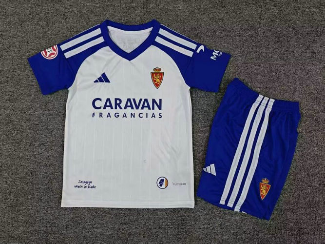 26-27 Zaragoza Home Kids Cheap Soccer Jerseys and shorts