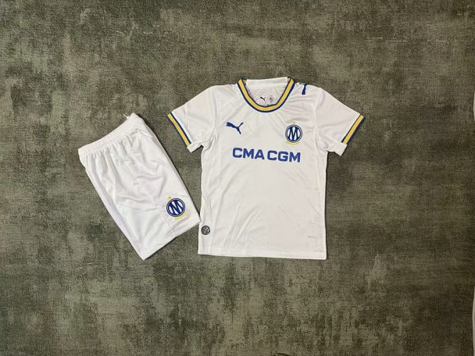 26-27 Marseille Home Kids Cheap Soccer Jerseys and shorts
