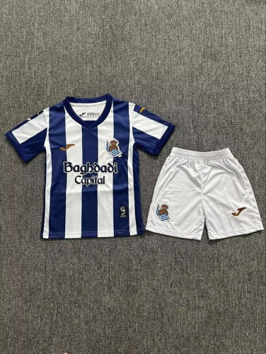 26-27 Real Sociedad Home Kids Cheap Soccer Jerseys and shorts