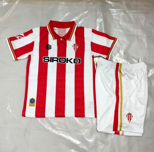 26-27 Sporting de Gijon Home Kids Cheap Soccer Jerseys and shorts